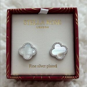 Silver and White Clover Earrings